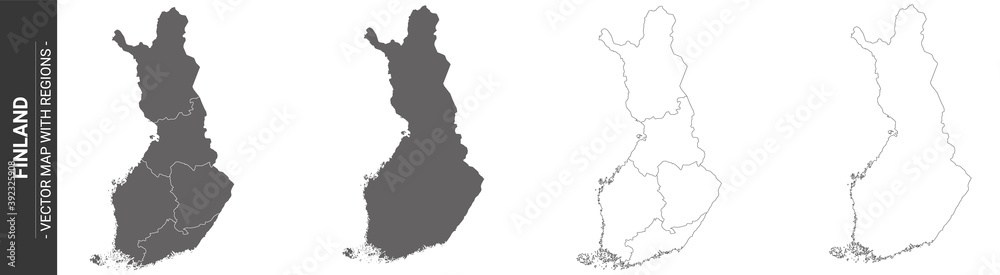 set of 4 political maps of Finland with regions isolated on white background set of 4 political maps of Finland with regions isolated on white background