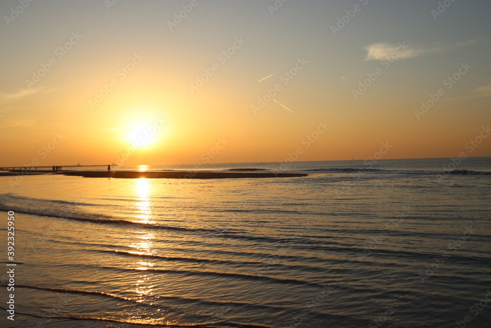 Sunset at the Scheveningen beach at the North sea