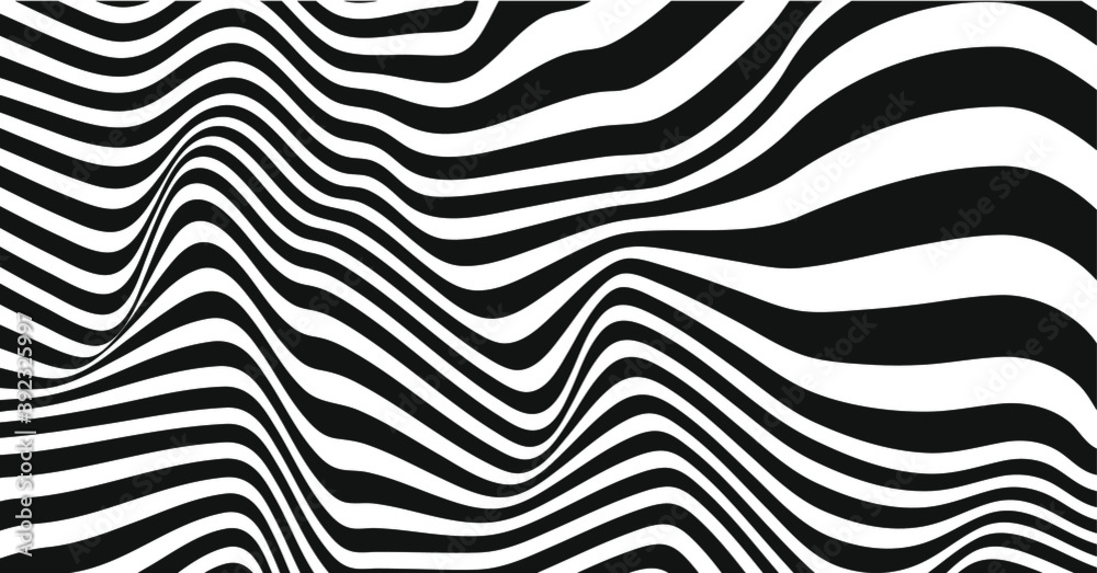 Black-and-white background of abstract bending lines. Can be used in web design, printing, as a print on clothes and background