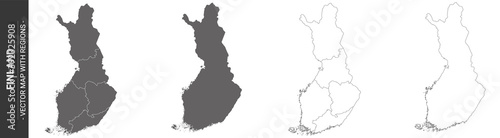 set of 4 political maps of Finland with regions isolated on white background