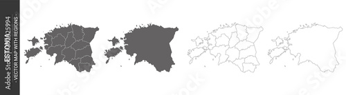 set of 4 political maps of Estonia with regions isolated on white background photo
