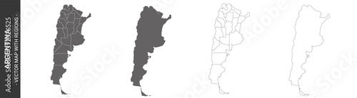 set of 4 political maps of Argentina with regions isolated on white background