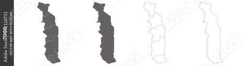 set of 4 political maps of Togo with regions isolated on white background