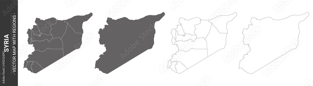 set of 4 political maps of Syria with regions isolated on white background