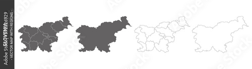 set of 4 political maps of Slovenia with regions isolated on white background photo