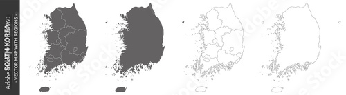 set of 4 political maps of South Korea with regions isolated on white background