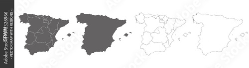 set of 4 political maps of Spain with regions isolated on white background