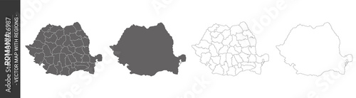 set of 4 political maps of Romania with regions isolated on white background