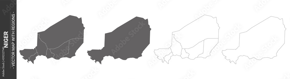 Fototapeta premium set of 4 political maps of Niger with regions isolated on white background
