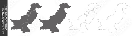 set of 4 political maps of Pakistan with regions isolated on white background