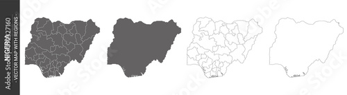 set of 4 political maps of Nigeria with regions isolated on white background