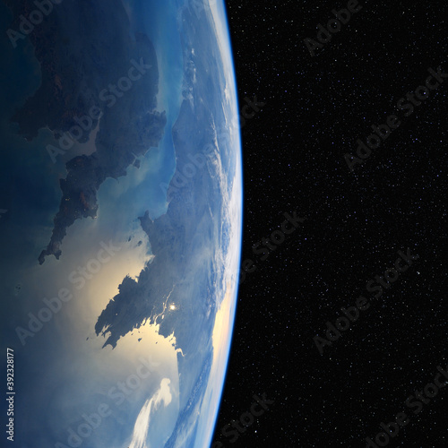 Fototapeta Naklejka Na Ścianę i Meble -  UK and France from space. Elements of this image furnished by NASA.
