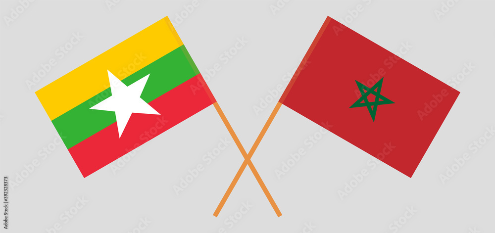 Crossed flags of Morocco and Myanmar Crossed flags of Morocco and Myanmar