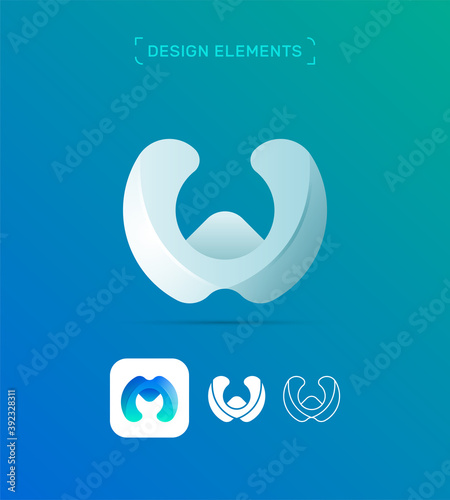 Letter W and M logo icon collection. Origami, fluent, flat and line style