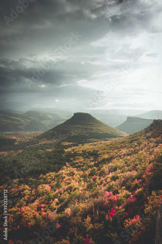 Stunning autumn mountains vertical landscape - perfect Mobile wallpaper, postcard, banner or application screen. View from above