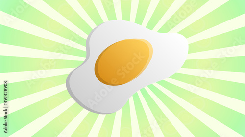 creative scrambled eggs breakfast logo with rays of light on blue background good morning or egg morning
