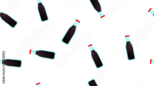 lemonade of black color in a glass bottle on a white background, vector illustration, pattern. cola for fast food. harmful lemonade. wallpaper for the design of fast food restaurants, snack bars