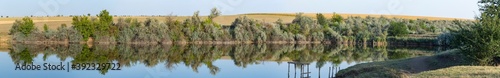 Landscape with trees, reflecting in the water.