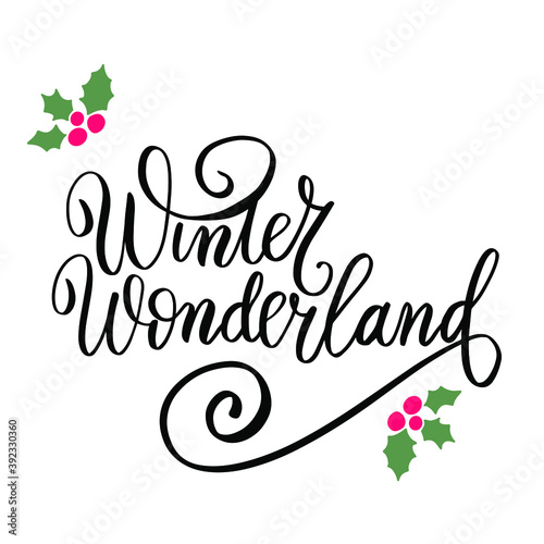 Winter wonderland. Christmas and New Year wishes. Hand lettering holiday quote. Modern calligraphy. Greeting cards design elements phrase