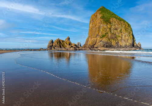 A  landscape shot of haystack rock in Oregon, USA