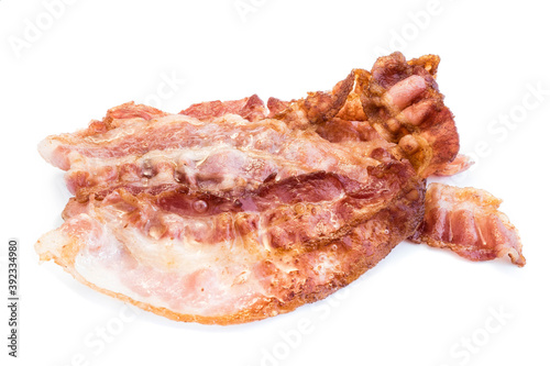grilled bacon strips isolated on white background