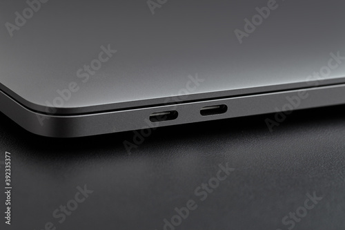 Close-up photo of laptop type-c ports