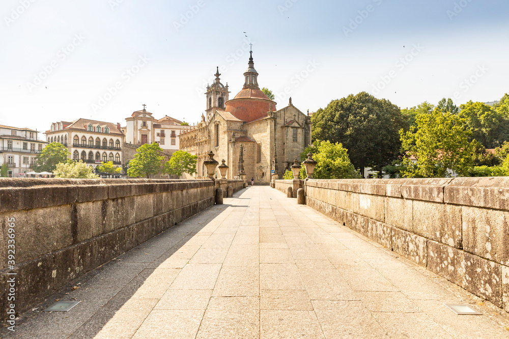 bridge over Tamega river, church and monastery of St Gonçalo in Amarante city, Porto District, Douro Litoral, Portugal