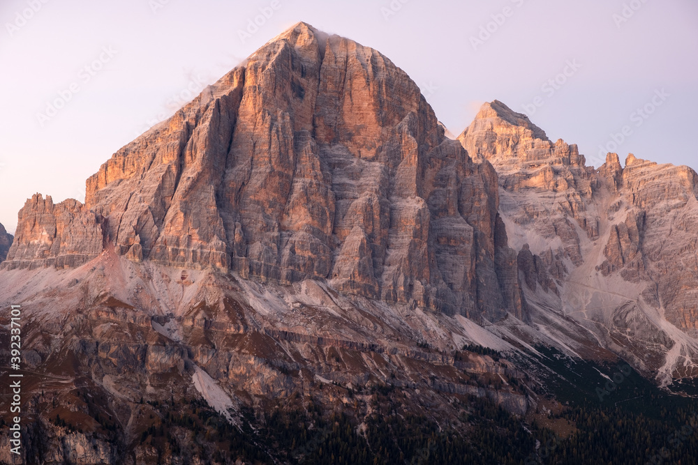 Tofana di rozes mountain in the heart of the Dolomites near Cortina D'ampezzo at sunset