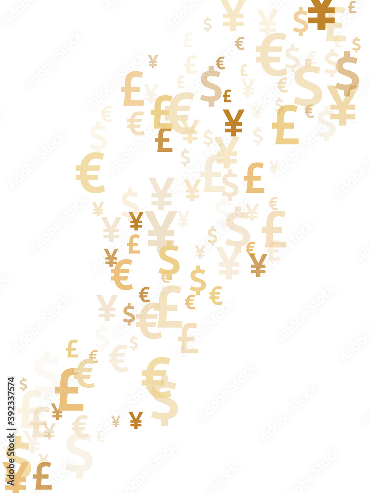 Euro dollar pound yen gold symbols flying currency vector illustration. Payment pattern. Currency 