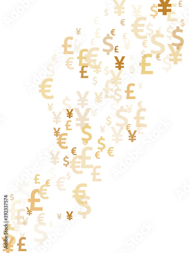 Euro dollar pound yen gold symbols flying currency vector illustration. Payment pattern. Currency 