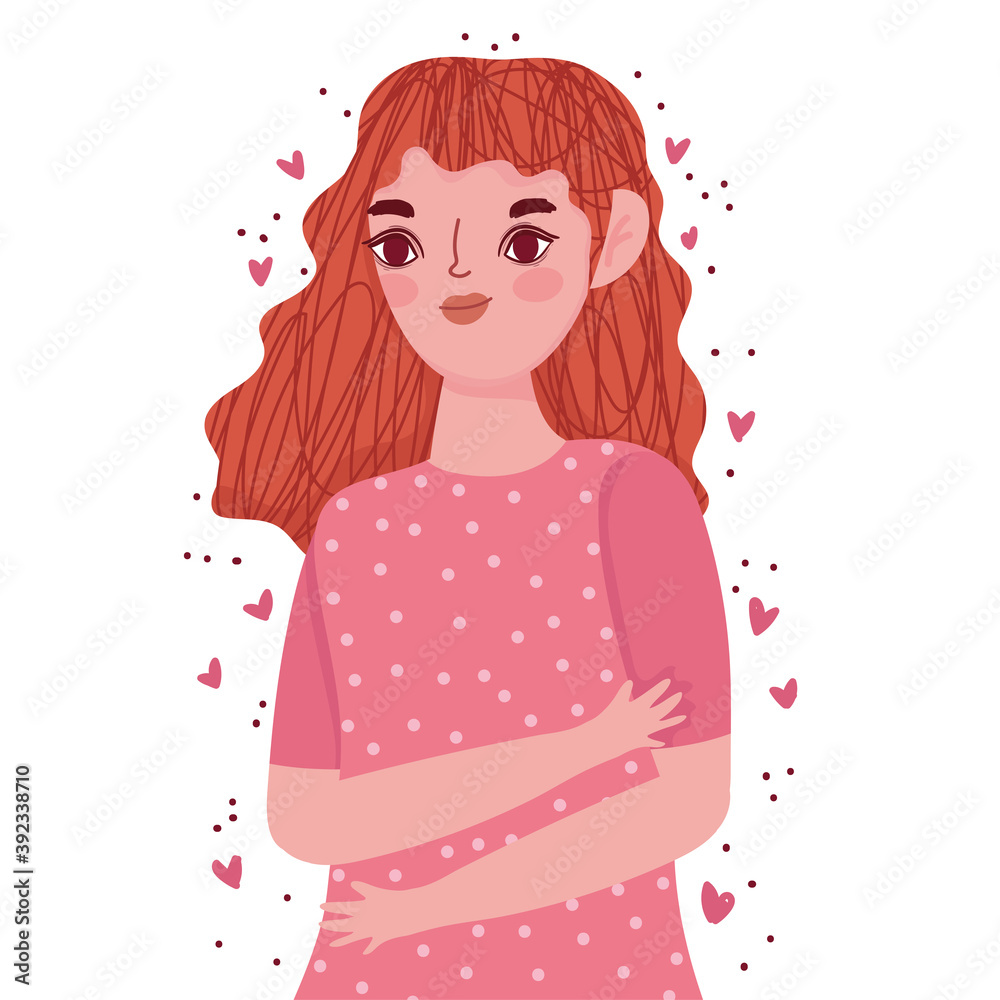 beautiful young woman portrait hearts love cartoon beautiful young woman portrait hearts love cartoon