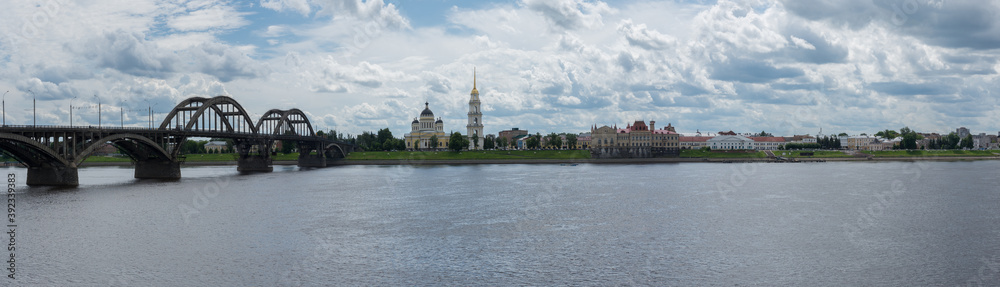 panoramic photo of Rybinsk city and the Volga river in summer