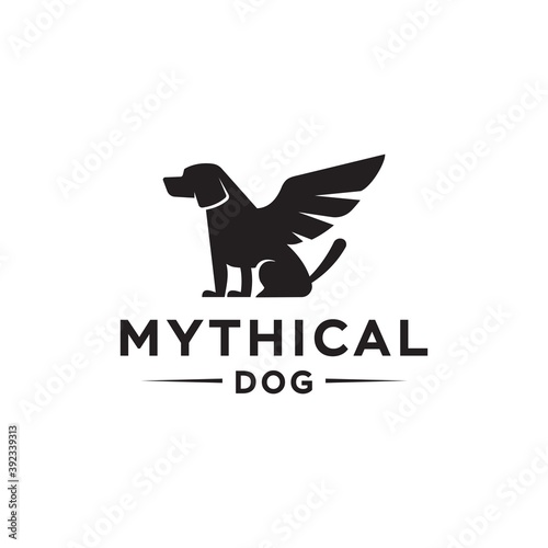 Simargl, dog with wings, angel dog logo design, mythical animal vector illustration