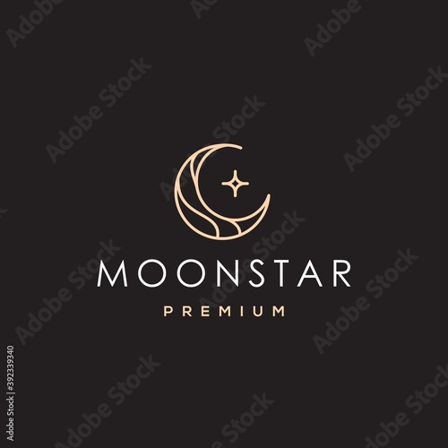Elegant crescent moon and star logo design line icon vector in luxury style outline linear, ramadan muslim