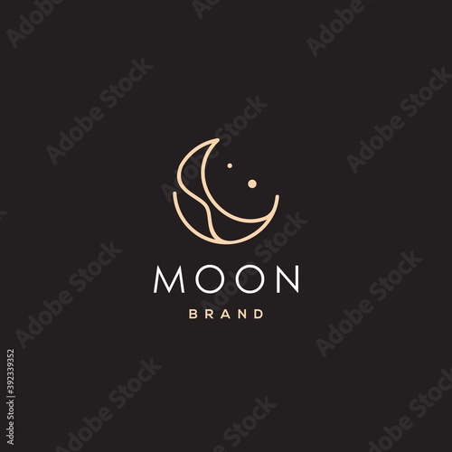Elegant crescent moon and star logo design line icon vector in luxury style outline linear, ramadan muslim
