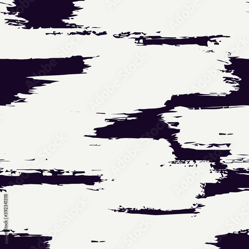 Grunge brush stroke seamless pattern. Organic, natural camouflage texture. Hand drawn black ink, paint smears print
