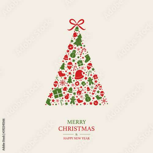 Christmas tree made of Xmas characters. Greeting card. Vector