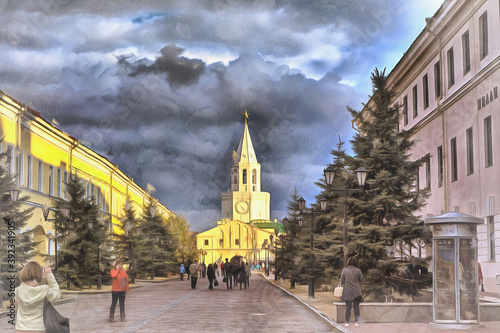 Kazan Kremlin colorful painting, Kazan Tatarstan Russia.