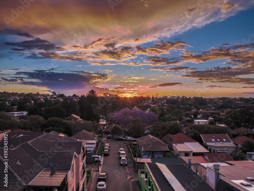 Photography Beautiful blue, orange and pink colours of the sky at Sunset over Sydney NSW Aus