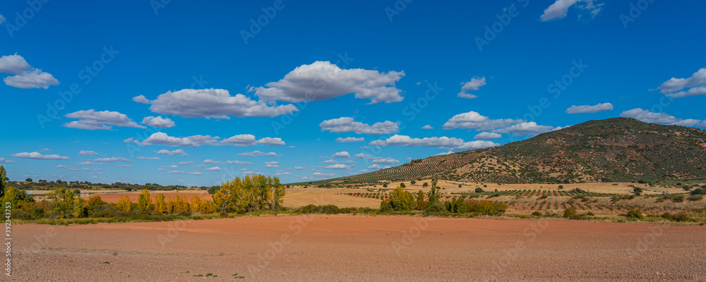 Panoramic view over the landscape of La Mancha, Spain Panoramic view over the landscape of La Mancha, Spain