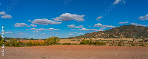 Panoramic view over the landscape of La Mancha, Spain photo