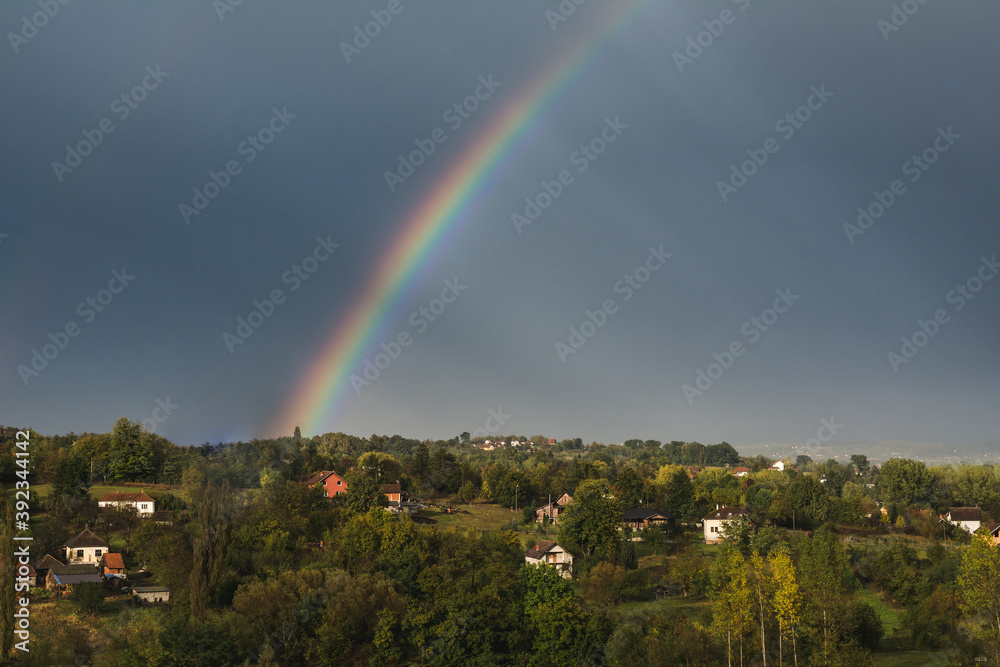 Rainbow above the rural Serbian landscape Rainbow above the rural Serbian landscape