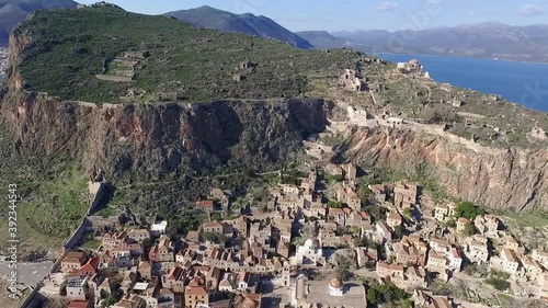 Aerial views of Monemvasia town and citadel, Greece