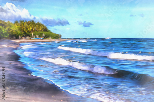 Sea coast colorful painting, Negros island, Philippines.