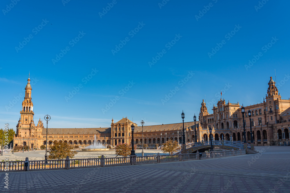 The Plaza de Espana, Spain Square, in Seville, Andalusia, Spain. It is located in the Parque de Maria Luisa