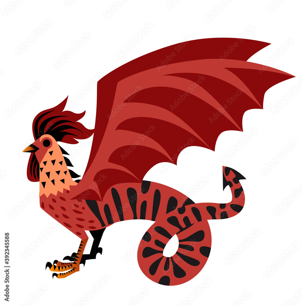 cockatrice basilisk medieval dragon mythology monster Stock Vector