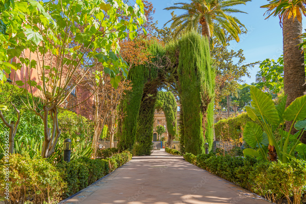 Gardens in Reales Alcazares, Seville, Andalusia, Spain