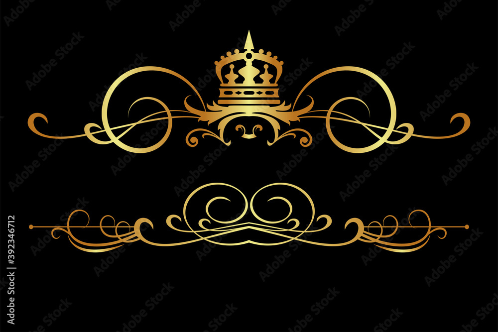 Gold elements in royal style, vintage, vector