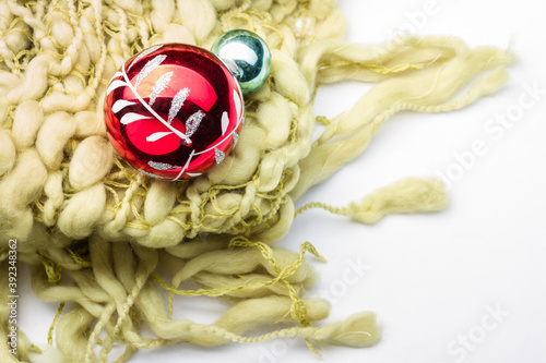 Christmas balls on soft witner scarf photo