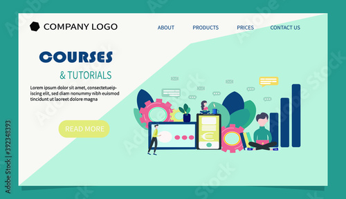 Vector illustration. A landing page, websites  or a learning concept. Courses, tutorials for schools, universities. Flat style.